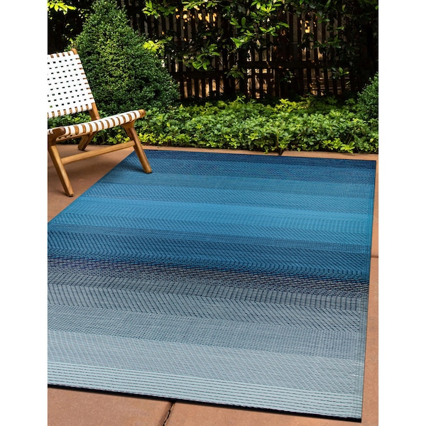 World Rug Gallery Contemporary Stripe Shade Reversible Recycled Plastic 3' X 5' Blue Outdoor Rug 6074BLUE3X5 - main